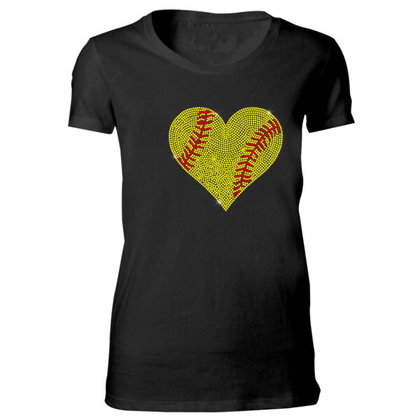 Softball Rhinestone Heart - Bella Favorite T-Shirt Thumbnail