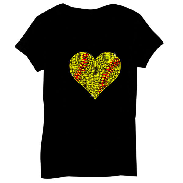 Softball Rhinestone Heart - Bella Short-Sleeve V-Neck T-Shirt Thumbnail