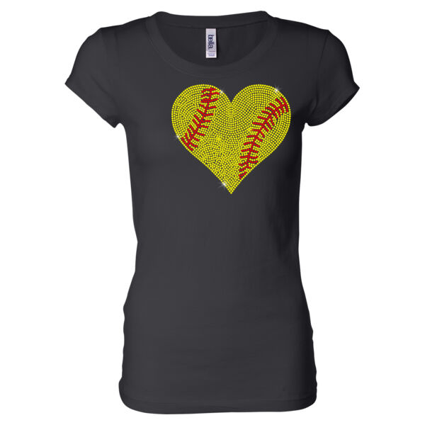 Softball Rhinestone Heart - Ladies' Sheer Jersey T-Shirt Thumbnail