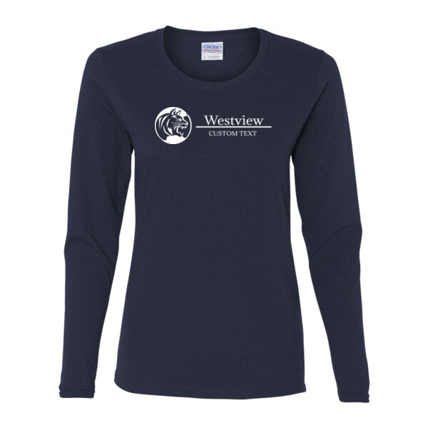 Westview Middle School White Logo with Custom Text - Gildan Ladies Ultra Cotton™ Long Sleeve Missy Fit T Shirt Thumbnail