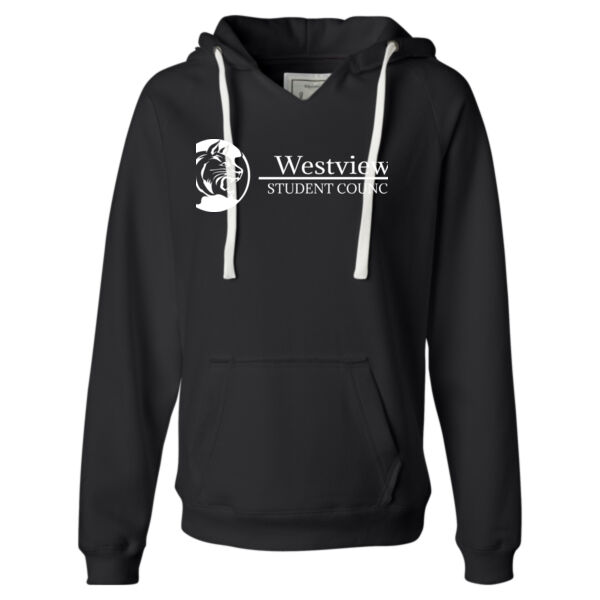 Westview Middle School White Student Council Logo - Ladies' Sueded V-Neck Hooded Sweatshirt Thumbnail