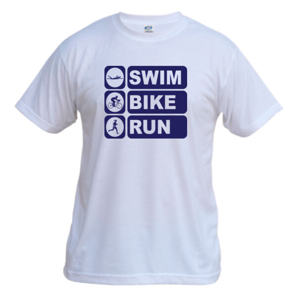 Women's Swim Bike Run Vertical Triathlon (Blue) - Vapor Basic Performance Tee Thumbnail