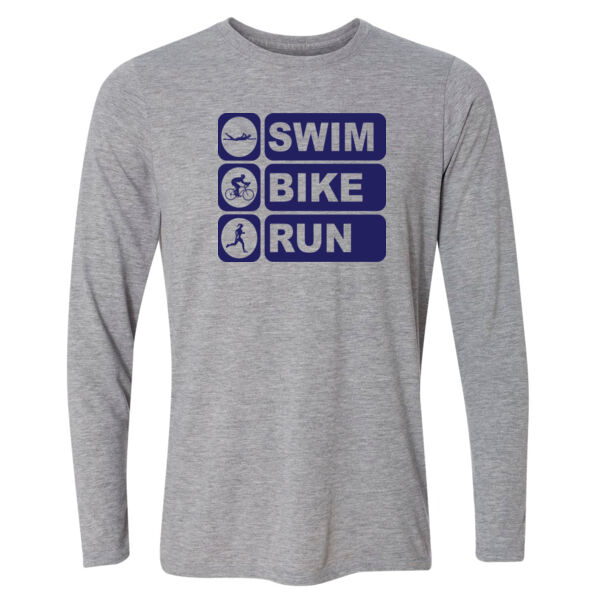 Women's Swim Bike Run Vertical Triathlon (Blue) - Light Youth Long Sleeve Ultra Performance 100% Performance T Shirt Thumbnail