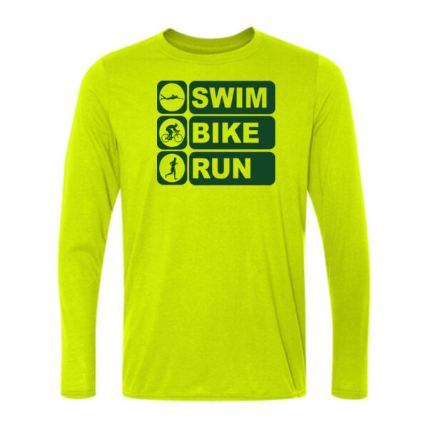 Men's Swim Bike Run Vertical Triathlon (Green) - Light Long Sleeve Ultra Performance 100% Performance T Shirt Thumbnail