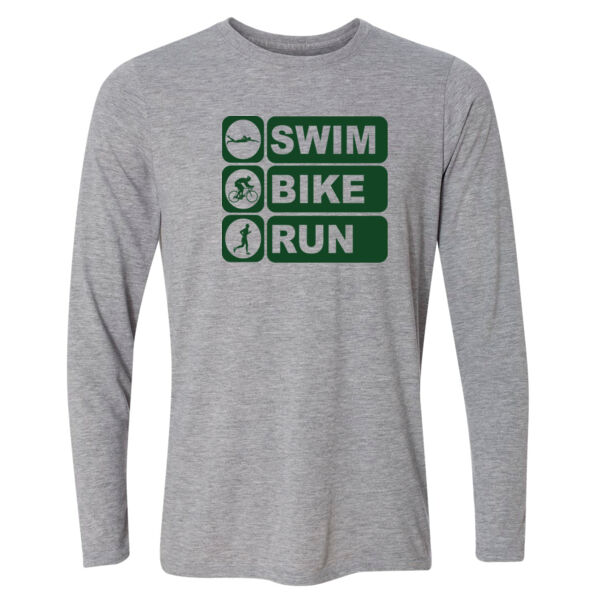 Men's Swim Bike Run Vertical Triathlon (Green) - Light Youth Long Sleeve Ultra Performance 100% Performance T Shirt Thumbnail