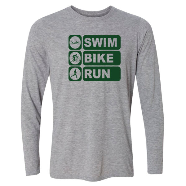 Women's Swim Bike Run Vertical Triathlon (Green) - Light Youth Long Sleeve Ultra Performance 100% Performance T Shirt Thumbnail