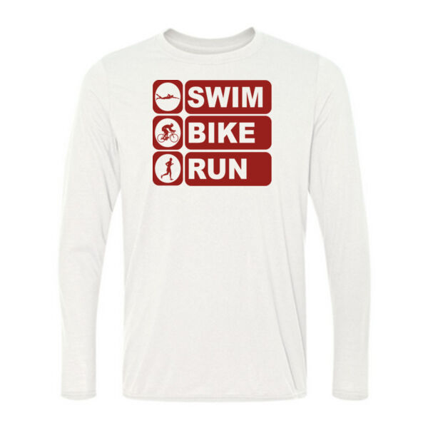 Men's Swim Bike Run Vertical Triathlon (Red) - Light Long Sleeve Ultra Performance 100% Performance T Shirt Thumbnail