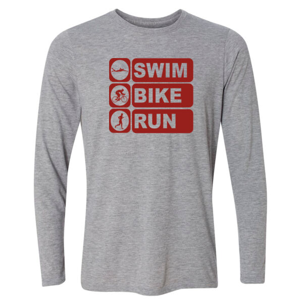 Men's Swim Bike Run Vertical Triathlon (Red) - Light Youth Long Sleeve Ultra Performance 100% Performance T Shirt Thumbnail