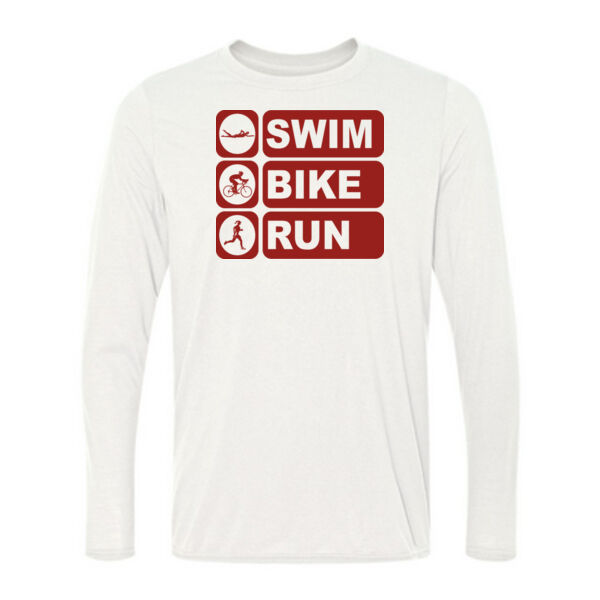 Women's Swim Bike Run Vertical Triathlon (Red) - Light Long Sleeve Ultra Performance 100% Performance T Shirt Thumbnail