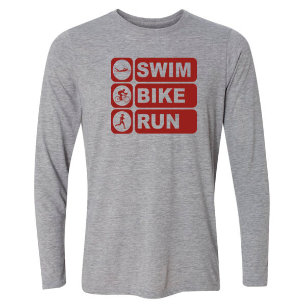 Women's Swim Bike Run Vertical Triathlon (Red) - Light Youth Long Sleeve Ultra Performance 100% Performance T Shirt Thumbnail