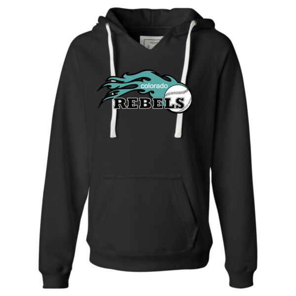 Rebels - Teal - Ladies' Sueded V-Neck Hooded Sweatshirt Thumbnail