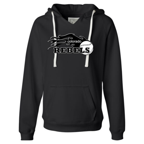 Rebels - Black - Ladies' Sueded V-Neck Hooded Sweatshirt Thumbnail