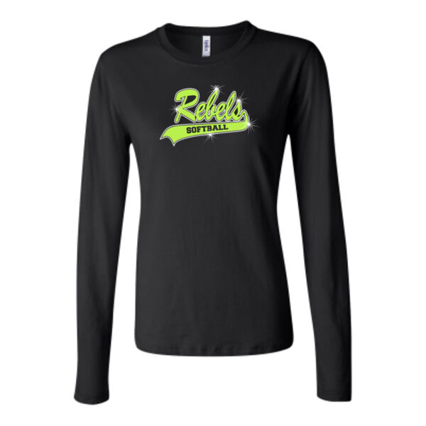 Rebels Lime Rhinstone - Bella Long Sleeve Crew Tee Thumbnail