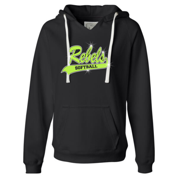 Rebels Lime Rhinstone - Ladies' Sueded V-Neck Hooded Sweatshirt Thumbnail