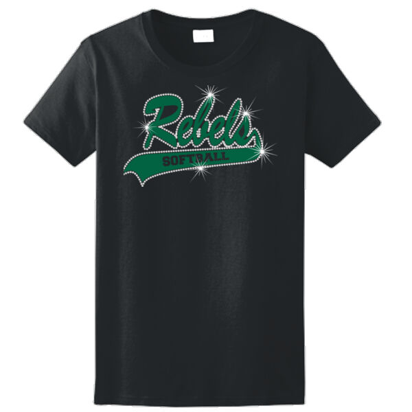 Rebels Teal Rhinestone - Ladies Ultra Cotton™ 100% Cotton T Shirt Thumbnail
