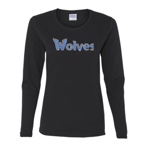 Wolves Rhinestones Glitter - Gildan Ladies Ultra Cotton™ Long Sleeve Missy Fit T Shirt Thumbnail