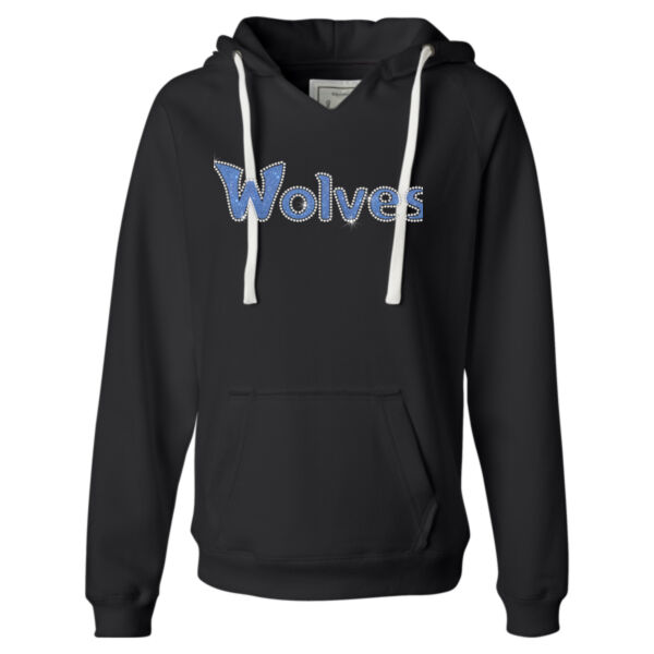 Wolves Rhinestones Glitter - Ladies' Sueded V-Neck Hooded Sweatshirt Thumbnail