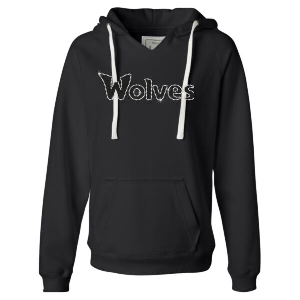 Wolves Rhinestones Glitter - Ladies' Sueded V-Neck Hooded Sweatshirt Thumbnail