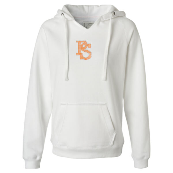 Pro Swing PS Rhinestone Orange/White - Ladies' Sueded V-Neck Hooded Sweatshirt Thumbnail