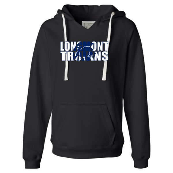Longmont Trojans Knockout - Ladies' Sueded V-Neck Hooded Sweatshirt Thumbnail