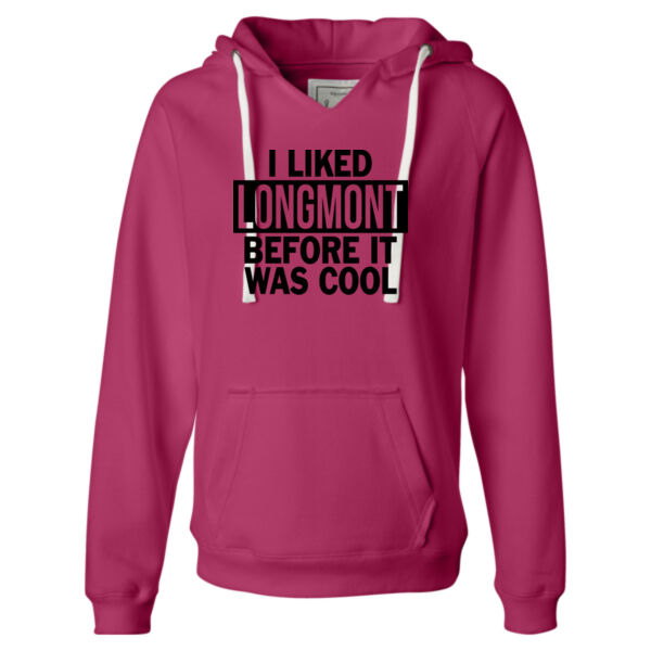 I Liked Longmont Before It Was Cool - Ladies' Sueded V-Neck Hooded Sweatshirt Thumbnail