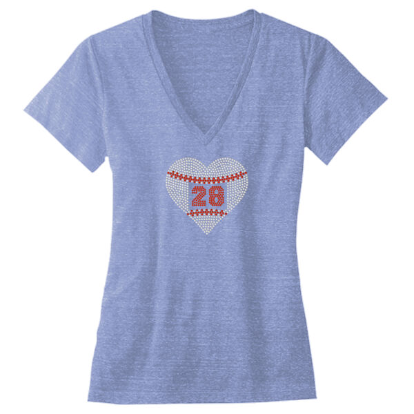 Custom Rhinestone Express Heart - Ladies' Triblend Deep V-Neck T-Shirt Thumbnail