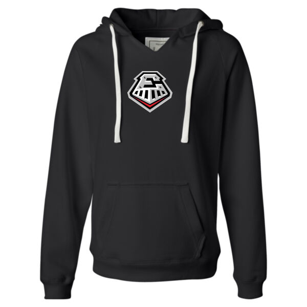 Express Small Logo - Ladies' Sueded V-Neck Hooded Sweatshirt Thumbnail
