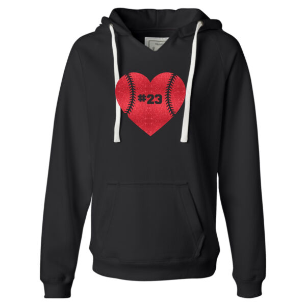 Baseball Glitter Heart - Ladies' Sueded V-Neck Hooded Sweatshirt Thumbnail