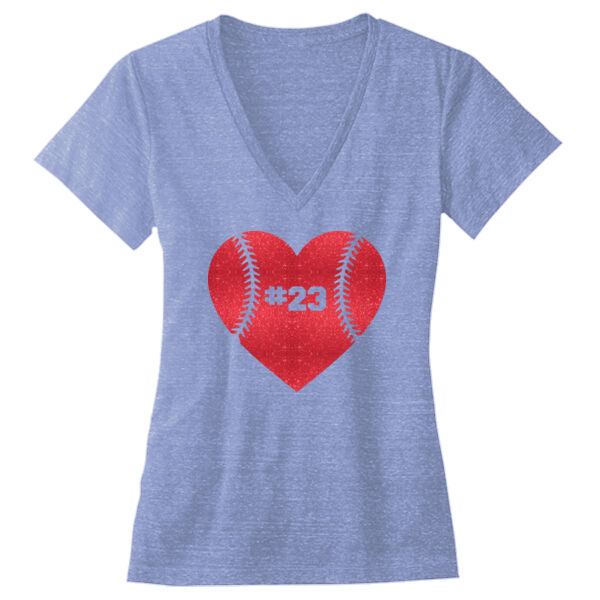 Baseball Glitter Heart - Ladies' Triblend Deep V-Neck T-Shirt Thumbnail
