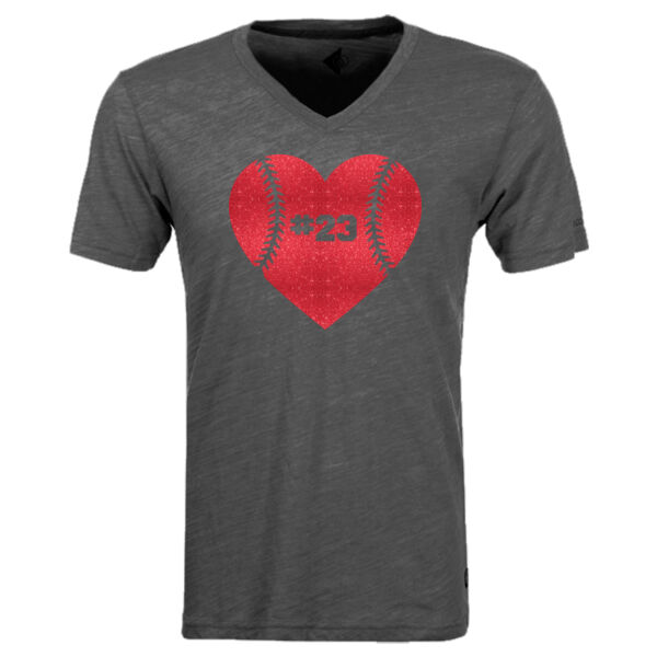 Baseball Glitter Heart - Triblend V-Neck T-Shirt Thumbnail
