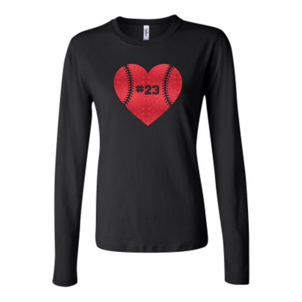 Baseball Glitter Heart - Bella Long Sleeve Crew Tee Thumbnail