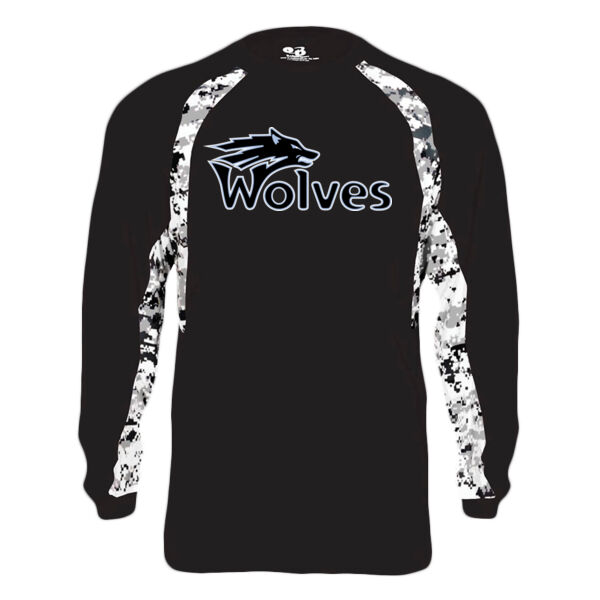 Wolves Hoodie with Player Name & Number - Adult Digital Hook Long Sleeve Performance Tee Thumbnail