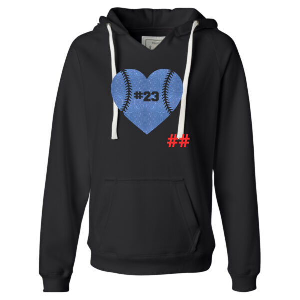 Wolves Baseball Heart with Player Number - Ladies' Sueded V-Neck Hooded Sweatshirt Thumbnail