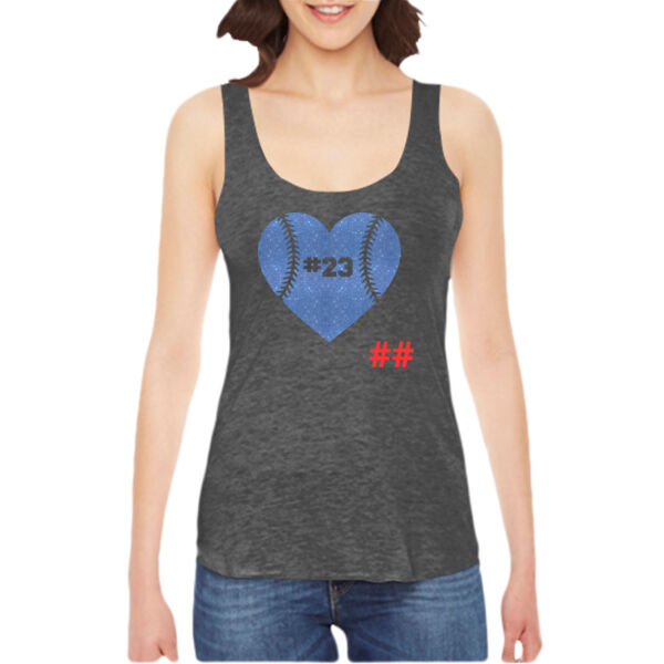 Wolves Baseball Heart with Player Number - Ladies' American Apparel Triblend Racerback Tank Thumbnail