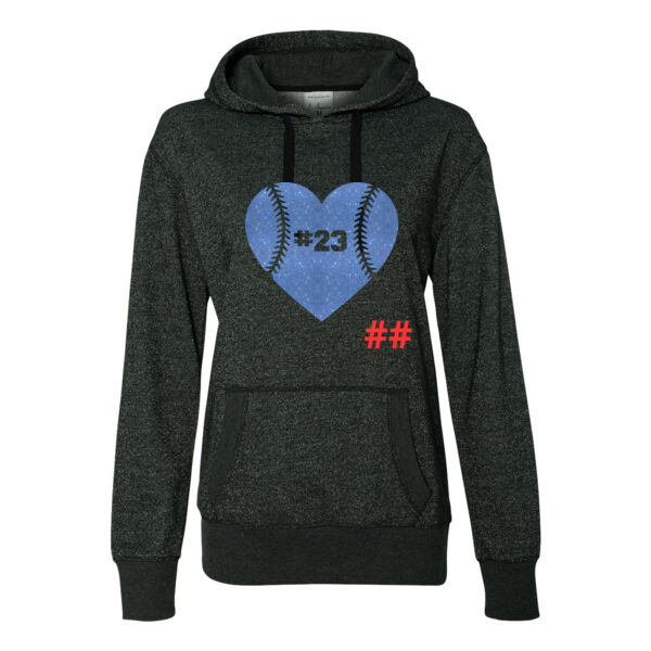 Wolves Baseball Heart with Player Number - Glitter Hoodie Thumbnail