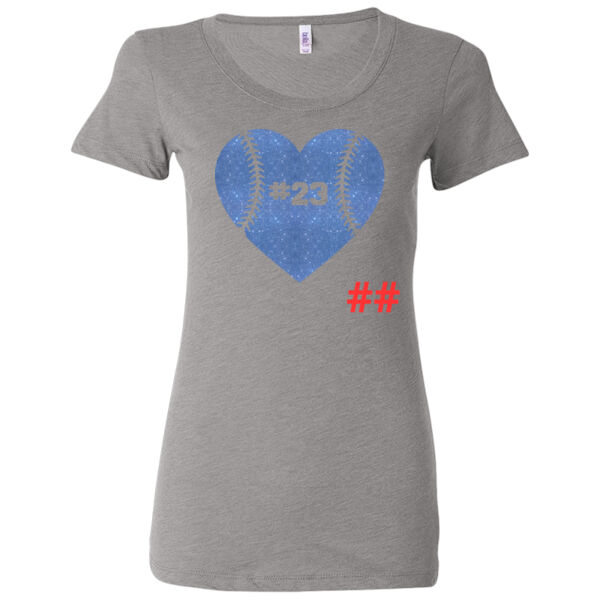Wolves Baseball Heart with Player Number - Ladies' Triblend Short Sleeve T-Shirt Thumbnail