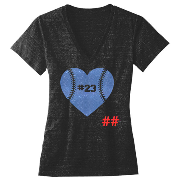 Wolves Baseball Heart with Player Number - Ladies' Triblend Deep V-Neck T-Shirt Thumbnail