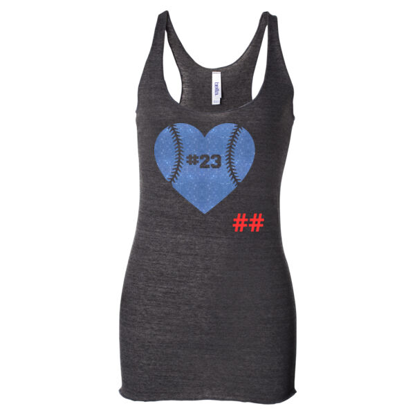 Wolves Baseball Heart with Player Number - Ladies' Triblend Racerback Tank Top Thumbnail