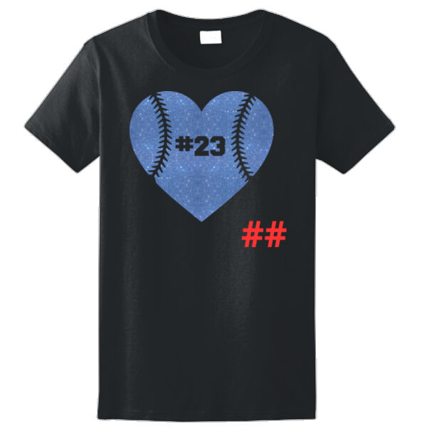 Wolves Baseball Heart with Player Number - Ladies Ultra Cotton™ 100% Cotton T Shirt Thumbnail