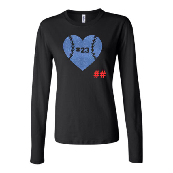 Wolves Baseball Heart with Player Number - Bella Long Sleeve Crew Tee Thumbnail