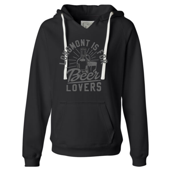 Longmont Is For Beer Lovers - Ladies' Sueded V-Neck Hooded Sweatshirt Thumbnail