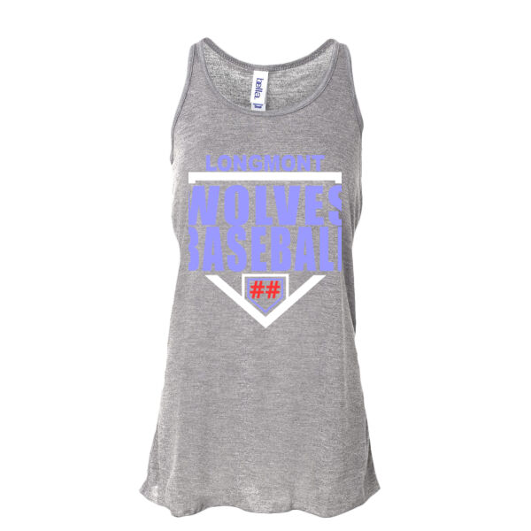 Longmont Wolves Baseball Homeplate - Ladies' Flowy Racerback Tank Thumbnail