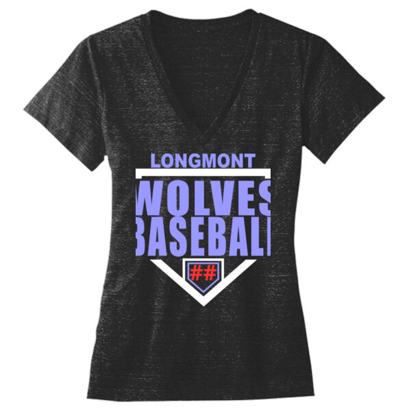 Longmont Wolves Baseball Homeplate - Ladies' Triblend Deep V-Neck T-Shirt Thumbnail