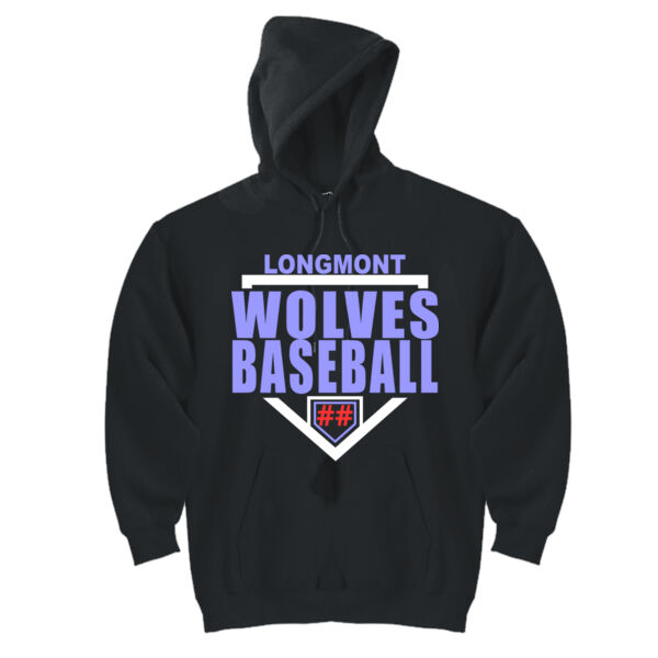 Longmont Wolves Baseball Homeplate - DryBlend™ Pullover Unisex Hooded Sweatshirt Thumbnail