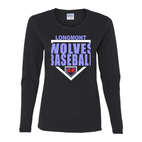 Longmont Wolves Baseball Homeplate - Gildan Ladies Ultra Cotton™ Long Sleeve Missy Fit T Shirt Thumbnail