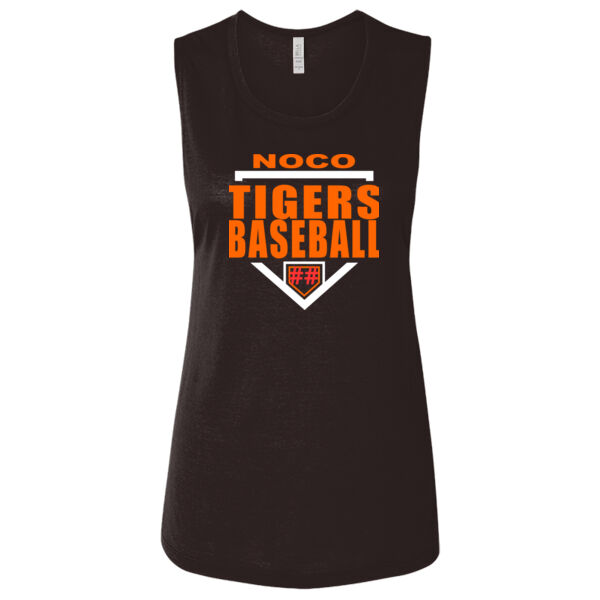 NoCo Tigers Baseball Homplate - Ladies' Flowy Scoop Muscle Tank - Dark Thumbnail
