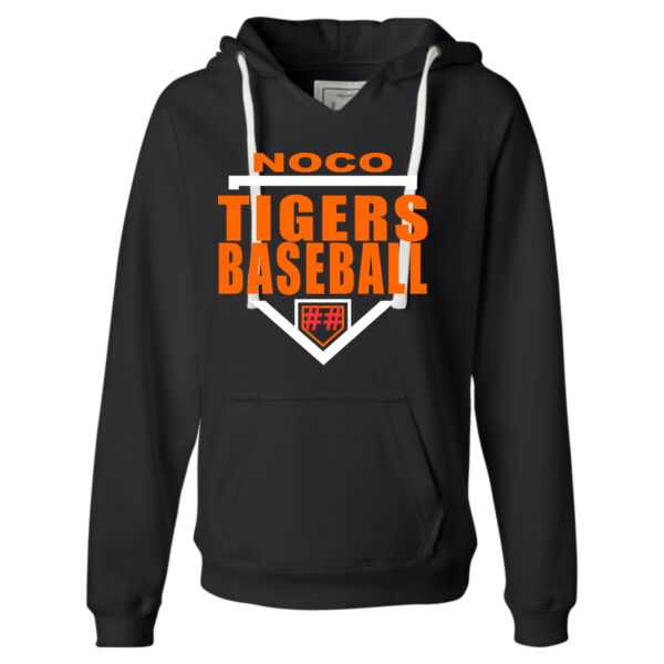NoCo Tigers Baseball Homplate - Ladies' Sueded V-Neck Hooded Sweatshirt Thumbnail