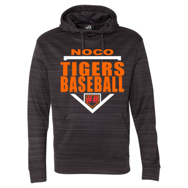 NoCo Tigers Baseball Homplate - Striped Poly Fleece Hooded Pullover Sweatshirt Thumbnail