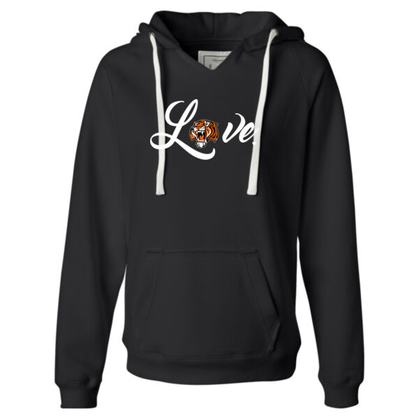 Love Tigers - Ladies' Sueded V-Neck Hooded Sweatshirt Thumbnail