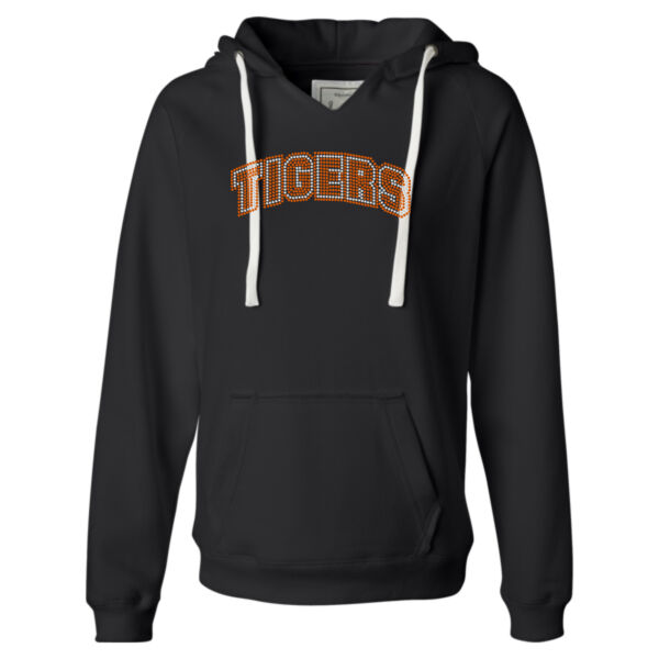 TIGERS Rhinestone Arch - Ladies' Sueded V-Neck Hooded Sweatshirt Thumbnail